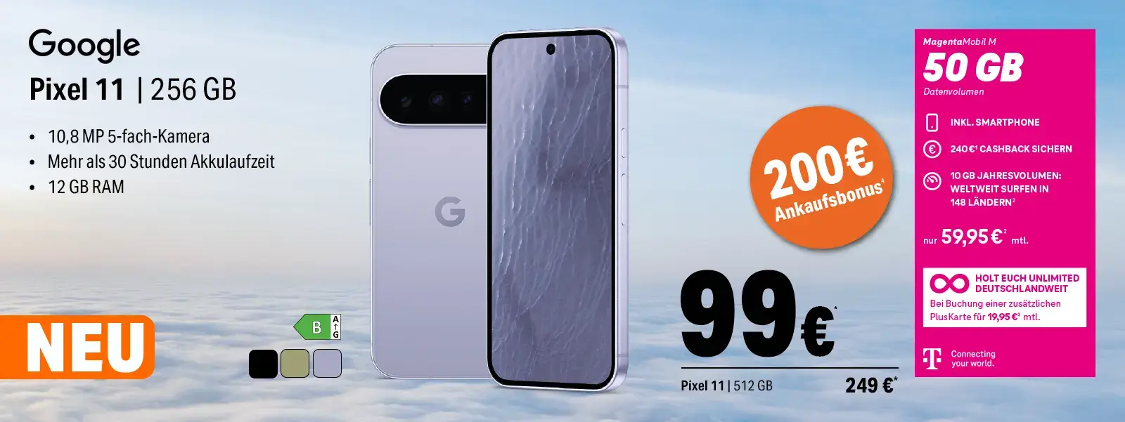 Werbebanner: Google Pixel 11 Smartphone mit 256 GB, Kamera und Akku-Infos